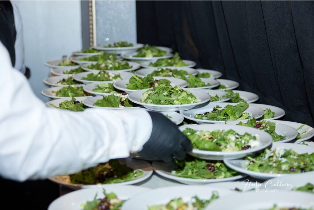 Banquet Service being served - course 1 salads