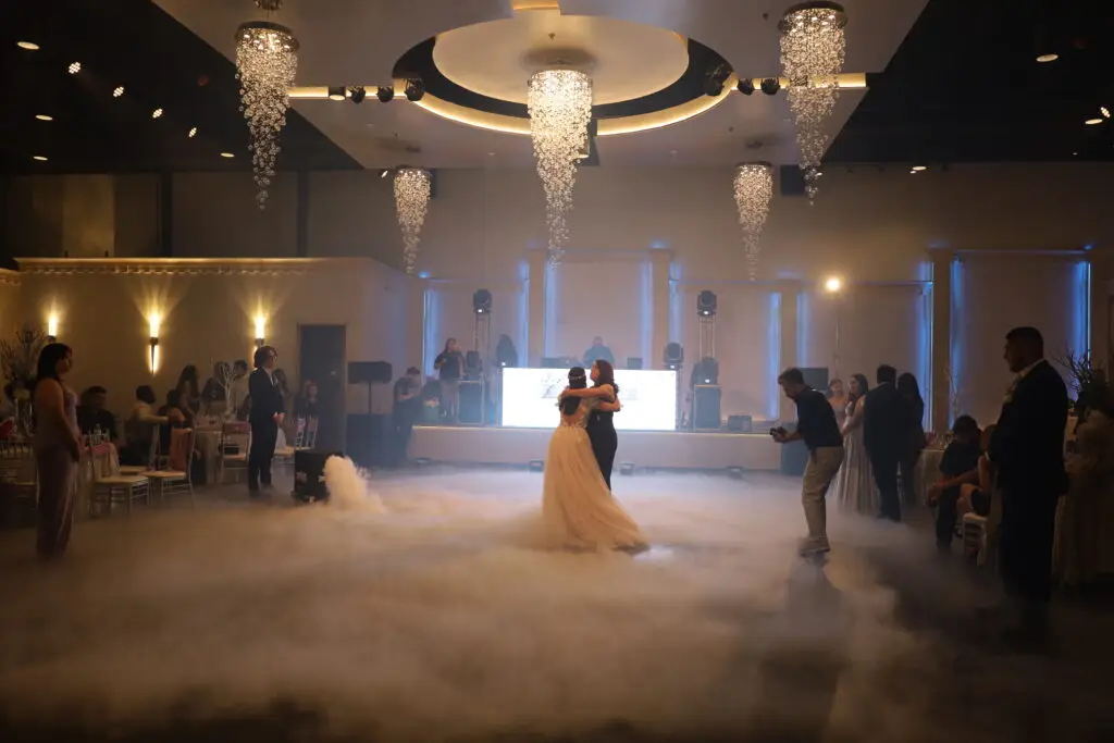 Beautifully decorated wedding ceremony setup in a ballroom at DFW Celebrations, featuring elegant decor and seating arrangements. Perfect for private events in a premier event venue and banquet hall