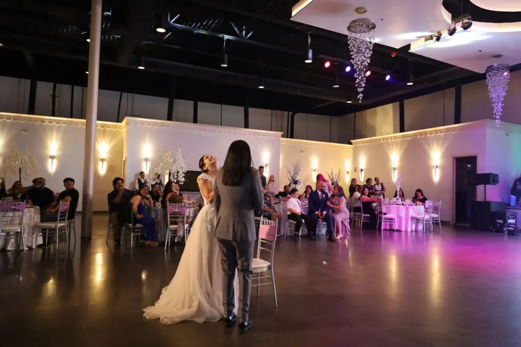 Beautifully decorated wedding ceremony setup in a ballroom at DFW Celebrations, featuring elegant decor and seating arrangements. Perfect for private events in a premier event venue and banquet hall