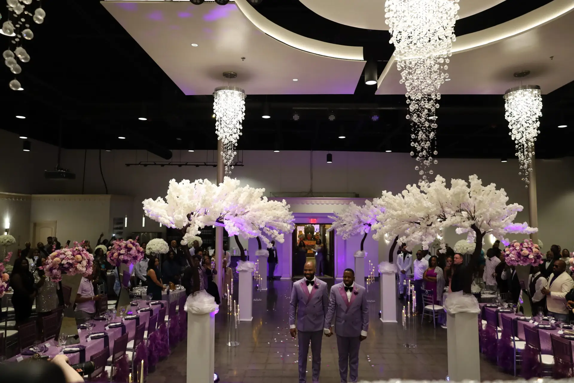 Beautifully decorated wedding ceremony setup in a ballroom at DFW Celebrations, featuring elegant decor and seating arrangements. Perfect for private events in a premier event venue and banquet hall