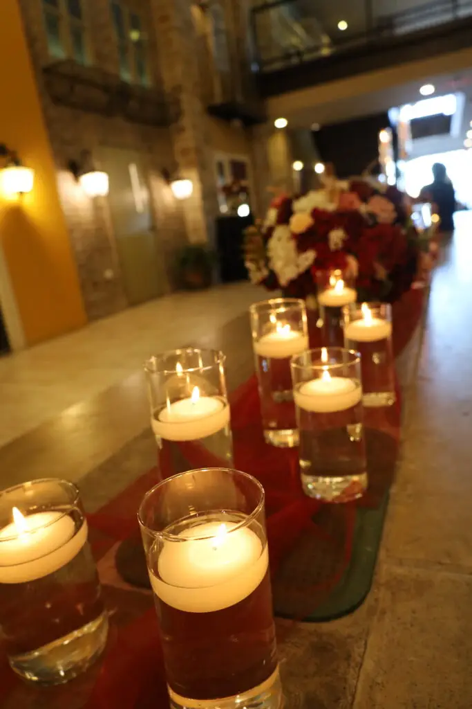 Beautifully decorated wedding ceremony setup in a ballroom at DFW Celebrations, featuring elegant decor and seating arrangements. Perfect for private events in a premier event venue and banquet hall.