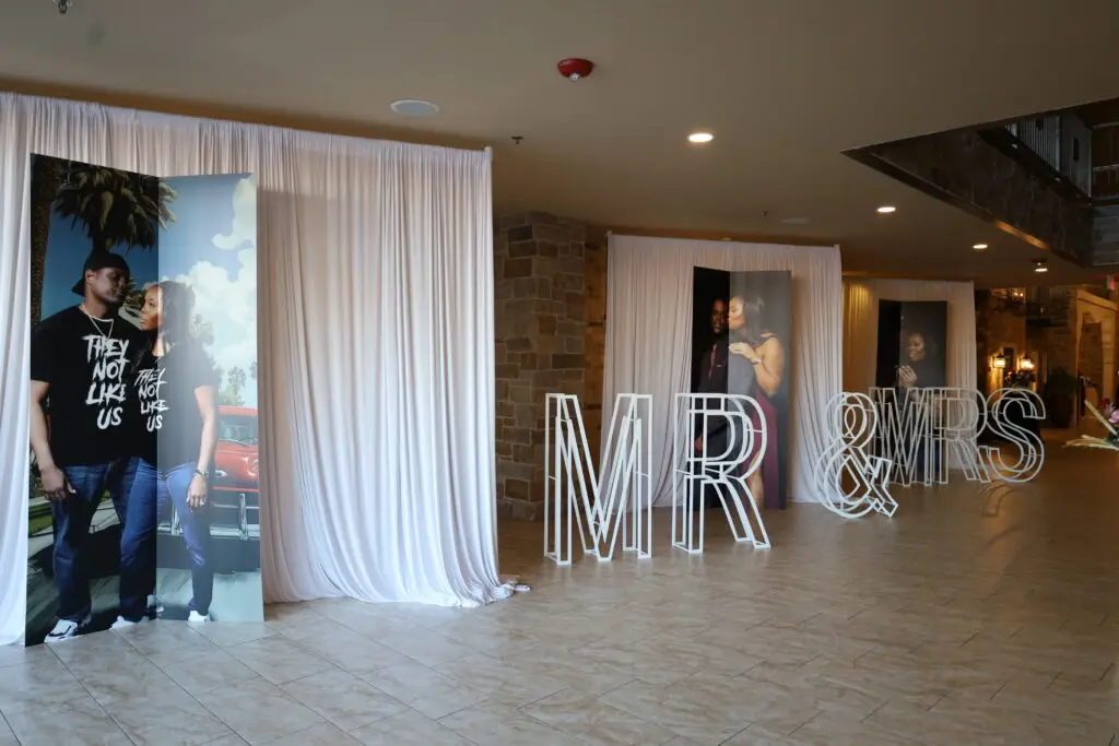 Beautifully decorated wedding ceremony setup in a ballroom at DFW Celebrations, featuring elegant decor and seating arrangements. Perfect for private events in a premier event venue and banquet hall.